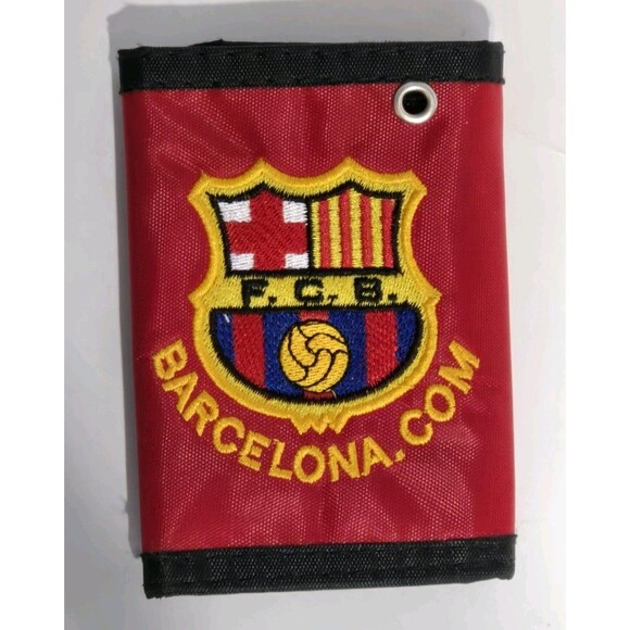 FC Barcelona Soccer Mens Embroidered Wallet Football Red - Picture 1 of 2